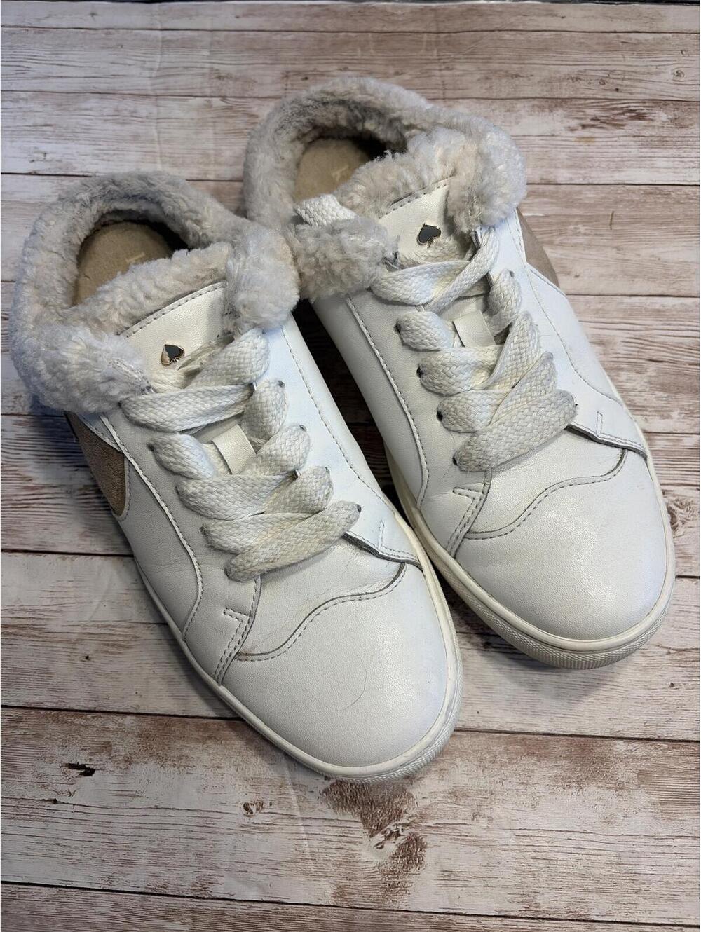 Kate Spade Fez Mule Winter Sneakers white upper leather faux fur lining